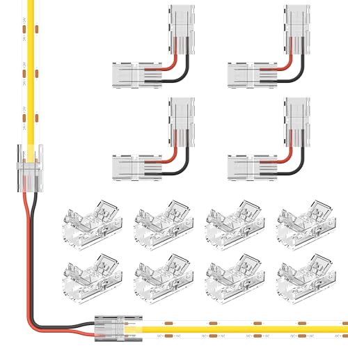 PAUTIX 8pcs 2-Pin 8mm COB LED Strip to Wire Connector Unwired Clips Solderless Adapter Terminal Extension Connection,4pcs L-Shaped Connectors for LED Strip Lights 12V 24V (Pack of 12) - size: 8 Strip to Wire + 4 L-Shaped(8mm)