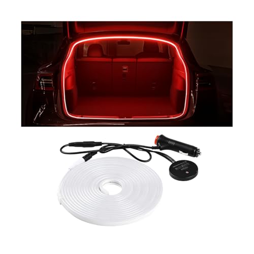 Car Trunk LED Strip Light, 12V 16.4FT Flexible Cuttable Silicone Vehicle Trunk Cargo Area Ambient Light, Waterproof Automotive Cargo Neon Strip Lighting, Universal for Vehicles (Red) - color: Red