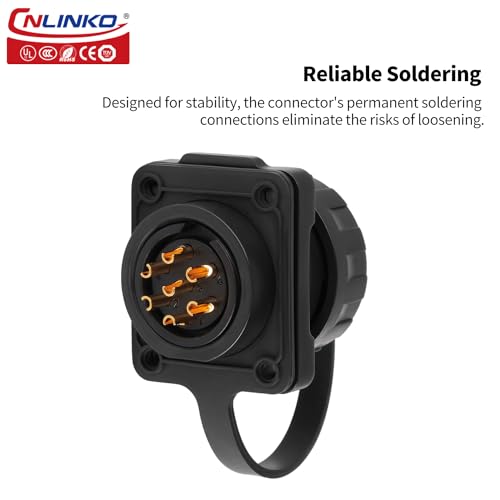 CNLINKO YM-20 7 PIN Waterproof Connector, IP68 Circular Connector, Quick Plugging Aviation Connector, PBT Plastic Shell Solder Connector M20 Male -Female Flange Socket (7 PIN) - size: 7-Pin, style: Solder-Assembly