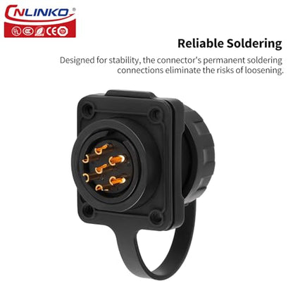 CNLINKO YM-20 7 PIN Waterproof Connector, IP68 Circular Connector, Quick Plugging Aviation Connector, PBT Plastic Shell Solder Connector M20 Male -Female Flange Socket (7 PIN) - size: 7-Pin, style: Solder-Assembly