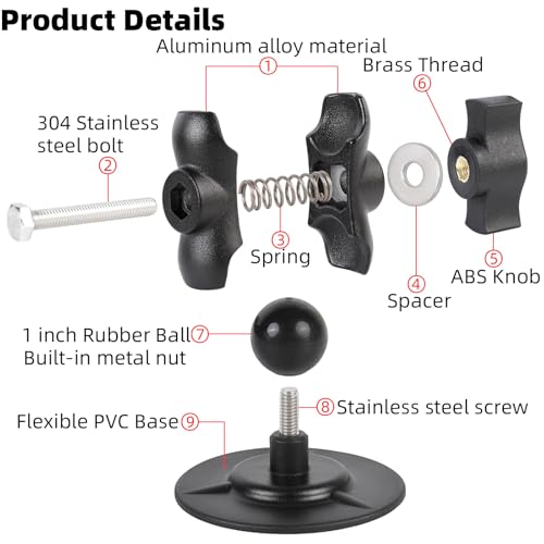Flex Adhesive 1" Ball Base with Short Double Socket Arm, Compatible with RAM Mounts B Size 1 Inch Ball Components, for Car Motorcycle Phone Mount - style: 1" Ball Adhesive Base with 2.36" Arm