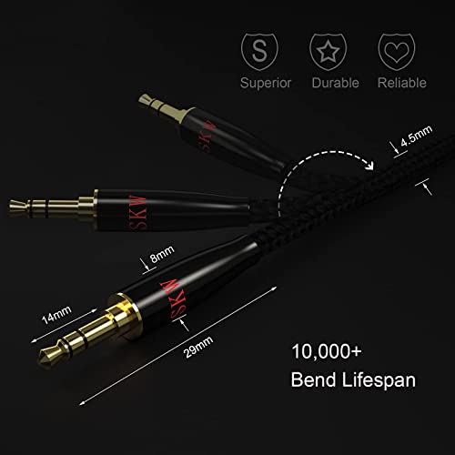 SKW Audiophile 3.5mm Right-Angle Stereo Aux Cable 1/8" TRS 9.8ft/3m - color: Black-straight to bend, size: 9.8ft (3m)