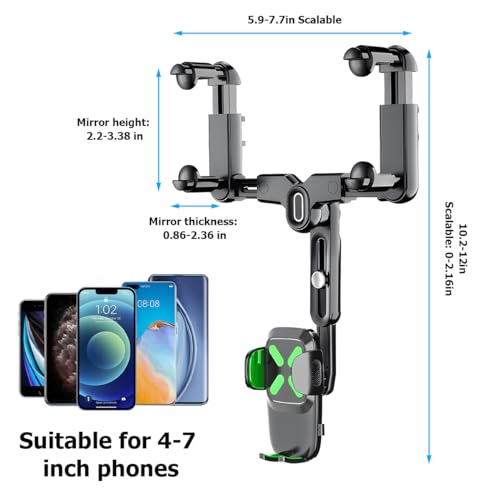 BESULEN Car Rear View Mirror Phone Holder, 360° Rotatable&Retractable Auto Rearview Clip Mobile Mount Holder, Multifuctional GPS Holder with Anti-Shake Design, Universal for All Phone&Cars (Green) - color: Green