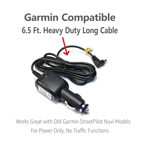 EDO Tech Mini USB Car Charger Power Cord for Garmin Nuvi 200 200w 205w 250 255w 260w 256w 1300 1350 1370 1390 1450 Dezl 560 570 760lmt 770lmthd 780lmt-s Navigator GPS (6.5 ft Long Cable)