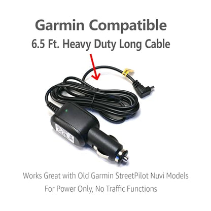 EDO Tech Mini USB Car Charger Power Cord for Garmin Nuvi 200 200w 205w 250 255w 260w 256w 1300 1350 1370 1390 1450 Dezl 560 570 760lmt 770lmthd 780lmt-s Navigator GPS (6.5 ft Long Cable)