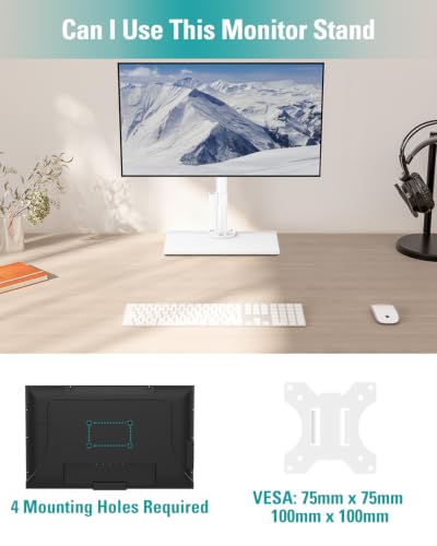 MOUNT PRO Single Monitor Stand Fits Max 32 inch Screen, Free-Standing Computer Desk Stand, Display Mount with Height Adjustable, Swivel, Tilt, Rotation, VESA Monitor Stand 100x100, White - color: White