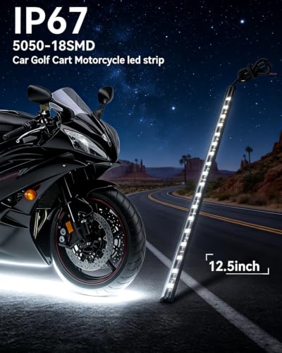 Keiurot 12V Led Light Strip for Car Motorcycle Golf Cart 12.5In White 4Pcs - color: White Led Strip