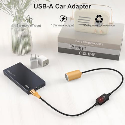 J&D USB A Male to 12V Car Cigarette Lighter Socket Female Converter Cable, 1 ft, 12V 18W Power Adapter, Compatible with Dash Cam, GPS, Car LED Light Strips, Yellow - color: Yellow, size: 1 Feet/ 30 CM