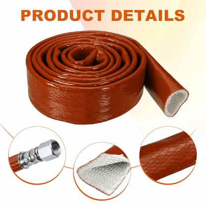 HARFINGTON 25mm(1" x 7 FT) ID Fire Sleeve Heat-Shielded Fire Sleeve Silicone Coated Fiberglass Heat Protection for Automotive Hose Lines Electrical Wiring, Red