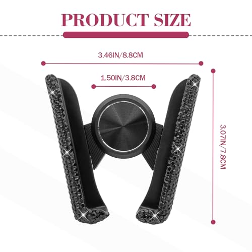 Bling Rhinestone Car Phone Holder, Mini Universal 360° Adjustable Auto Mount For Dash & Air Vent, Crystal Car Accessories For Women & Girls (Black) - color: Black