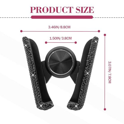 Bling Rhinestone Car Phone Holder, Mini Universal 360° Adjustable Auto Mount For Dash & Air Vent, Crystal Car Accessories For Women & Girls (Black) - color: Black