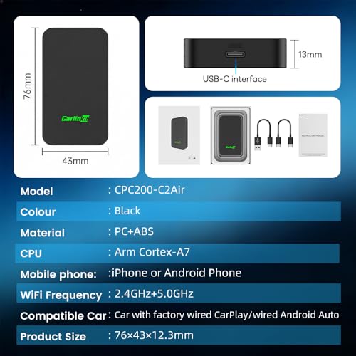 Carlinkit 5.0 Android Auto & Wireless CarPlay Adapter, Plug & Plug