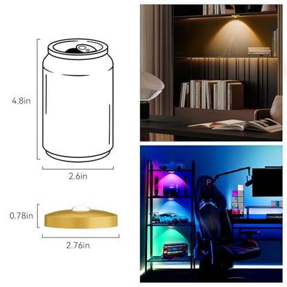 Rechargeable Puck Lights with Remote, 3 Pack Magnetic Under Cabinet Lighting, 1500mAh Battery Operated LED Tap Lights with Dimmer & Timmer for Kitchen, Closet, Shelf - 3 Color Temps & 12 RGB, Gold - color: Gold