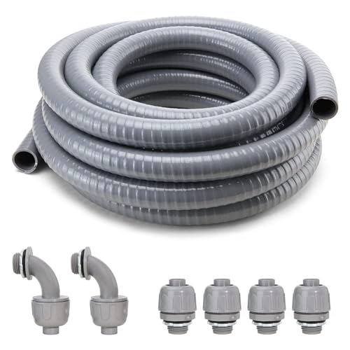 DWALE Liquid-Tight Conduit and Connector Kit,Flexible Non Metallic Liquid Tight Electrical Conduit,1-1/4inch100ft Electrical Conduit Kit,with4 Straight and2 Angle Fittings Included,1-1.4 in. Dia - size: 1-1/4"-100FT