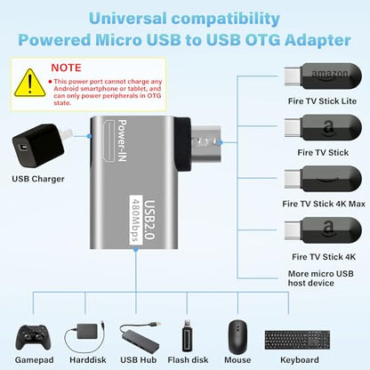 2 Pack OTG Cable Adapter for Fire TV Stick,90 Degree Left & Right Angle Powered Micro USB to USB OTG Adapter for Android Phone Tablet and More Host Devices with Micro USB (with 2 USB A to Micro Cable) - style: 2 Pack