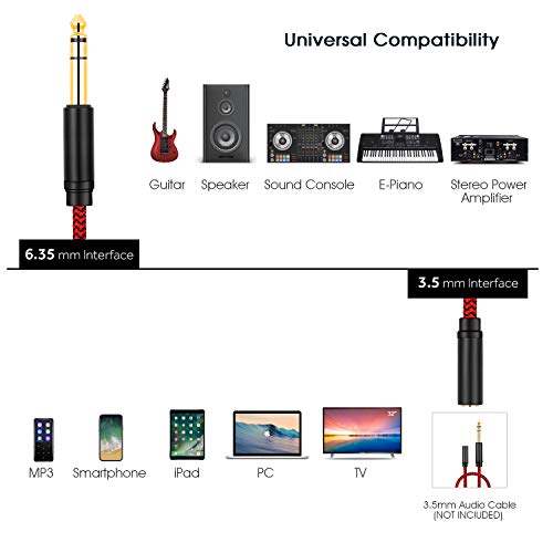 6.35 Male to Female 3.5 Headphones Adapter 10Ft,TRS 1/4 to 3.5mm Stereo Cord 6.35mm 1/4 Male to 3.5mm 1/8 Female for Amplifiers, Guitar Amp, Piano, Home Theater Devices, or Mixing Console (10Ft/3M) - size: 10Ft/3M