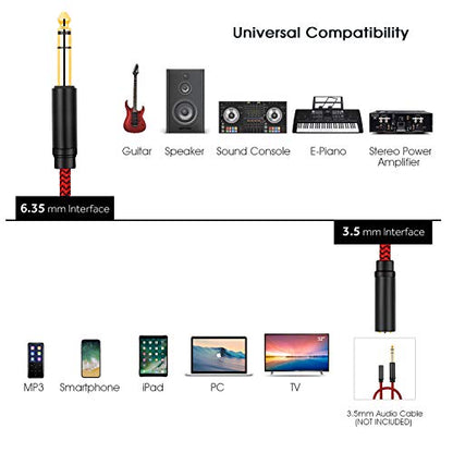 6.35 Male to Female 3.5 Headphones Adapter 10Ft,TRS 1/4 to 3.5mm Stereo Cord 6.35mm 1/4 Male to 3.5mm 1/8 Female for Amplifiers, Guitar Amp, Piano, Home Theater Devices, or Mixing Console (10Ft/3M) - size: 10Ft/3M