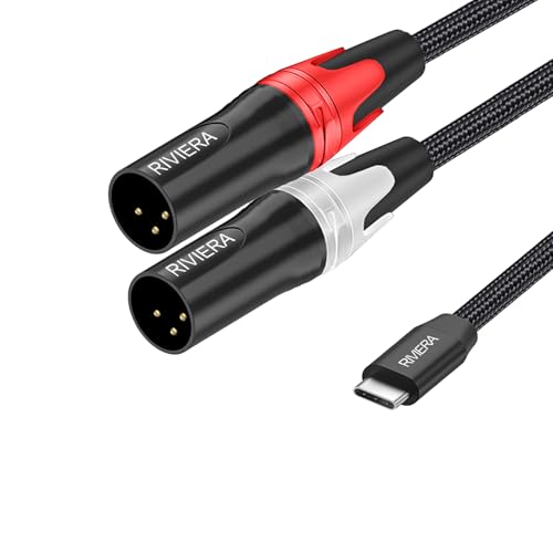 RIVIERA 6FT/1.8M Audio Cable USB C to 2 XLR Male Cable Nylon Braid Aux Cable Low Noise for Digital Player Devices and Muscial Instrument Amplifier, Speaker, Mixer Console, etc 6FT/1.8M - color: Type C to XLR male, size: 6FT/1.8M