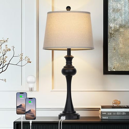 CINSARY Black Table Lamp for Living Room, 29" Bedside Lamp with USB C+A - color: Black