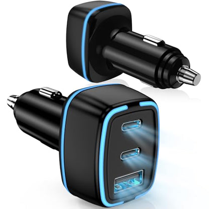 USB C Car Charger, 3 Port PD Super Mini Cigarette Lighter Adapter, 2Pack USB-C & A Fast Car Charging for iPhone 16/15 Pro Max, Galaxy S25/S24, iPad, Pixel, Android Phones,Travel Essentials for Men - color: Black