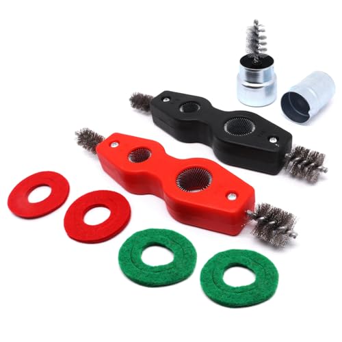 Battery Terminal Cleaner Kit, Battery Terminal Brush & 4 in 1 Copper Tubing Brush & 2pcs Anti-Corrosion Fiber Washers (Black & Red) - color: Silver & BlackRed -7pcs Set