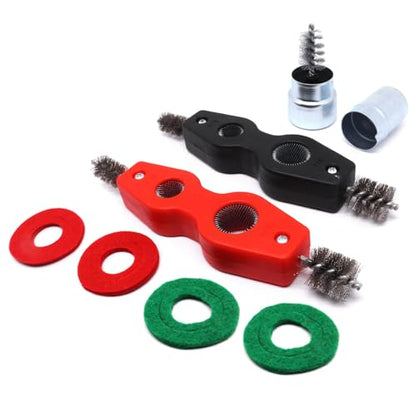 Battery Terminal Cleaner Kit, Battery Terminal Brush & 4 in 1 Copper Tubing Brush & 2pcs Anti-Corrosion Fiber Washers (Black & Red) - color: Silver & BlackRed -7pcs Set