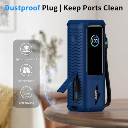 YWXTW Silicone Case for Anker Laptop Power Bank (25,000mAh/165W) - Shockproof Drop-Resistant, Built-in Cable Storage | Non-Slip Grip, Hidden Dust Plug Protective Cover for Anker Power Bank 165w - color: Deep Blue
