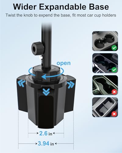 Cup Holder Tablet Mount for Pickup Truck, [Adjustable Height] Metal Long Arm SUV Tablet Mount Heavy Duty, Universal Car Cup Holder for 4-13" iPad Pro Air Mini, Phone, Galaxy Z Fold, Fire HD