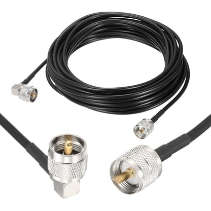 MECCANIXITY Black RG58 CB Coax Cable 35ft, 50 Ohm Low Loss UHF Male to UHF Male Right Angle Extension Jumper Cable for HAM Radio, Antenna Analyzer, HF Radio, and Communication Devices - size: 35ft