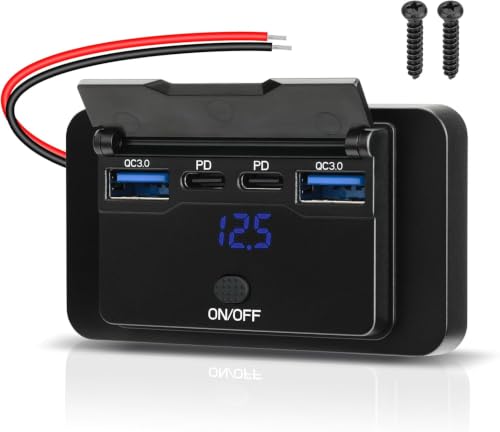 78W 12V USB Outlet, Dual PD 36W and Dual QC3.0, Voltmeter, Switch - size: Pack of 1 with 4 Port / 78W