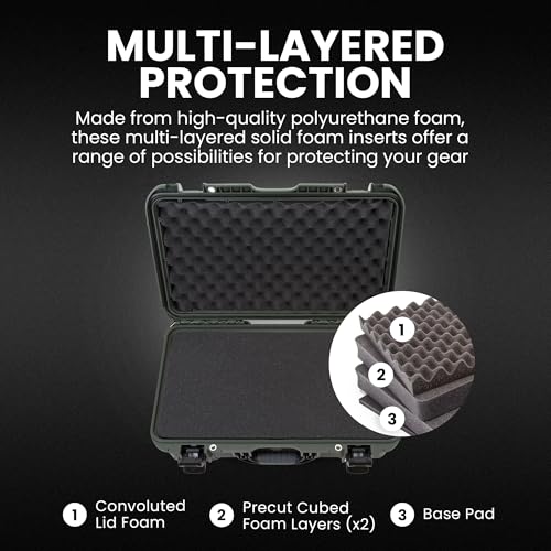 NANUK 935 Hard Case with Cubed Foam for Camera & Lenses – Waterproof Protective Equipment Case with Wheels, 22” x 14” x 9” – Dustproof and Impact Resistant, Carry-On Approved for Most Airlines – Olive - color: Olive, style: Cubed Foam