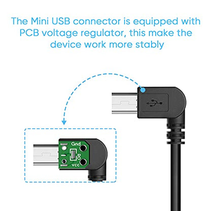 Dash Cam Power Cord,11.5ft Long Mini USB Charging Cable for Garmin Nuvi GPS Mirror Cam,USB to Mini USB Car Camera Charger Wire 90 Degree Right Angle Mini-B Cord Adapter,Charger Cable for Garmin GPS