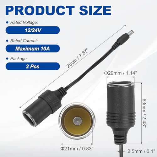 MECCANIXITY DC 5.5mm x 2.1mm Male to Female Cigarette Lighter Plug Adapter, 20cm 12V Cigarette Lighter Power Supply Cable for Car Charger Car Refrigerator, Silver - size: 20cm