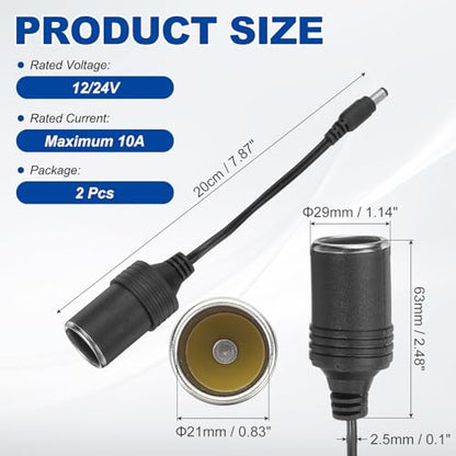 MECCANIXITY DC 5.5mm x 2.1mm Male to Female Cigarette Lighter Plug Adapter, 20cm 12V Cigarette Lighter Power Supply Cable for Car Charger Car Refrigerator, Silver - size: 20cm