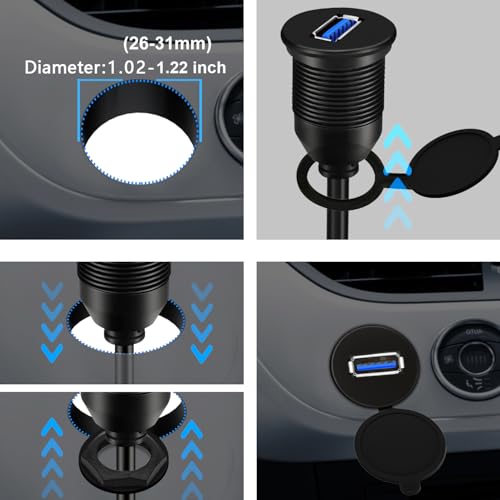 Single Port USB 3.0 Male to Female AUX Car Mount Flush Cable 3ft - size: 3ft
