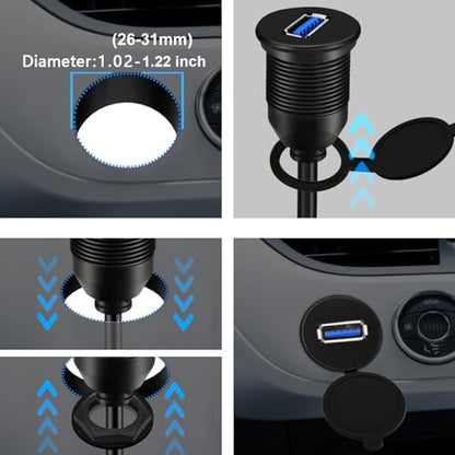 Single Port USB 3.0 Male to Female AUX Car Mount Flush Cable 3ft - size: 3ft