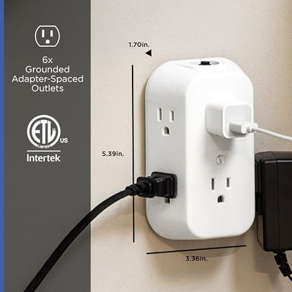 GE Outlet Extender, 6 Outlet Multi Plug Wall Power Splitter - size: 1 Pack