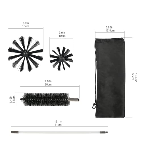 30 Feet Dryer Vent Cleaning Brush Kit, Multi-Purpose lint Cleaning Brush with 4" and 6" Brush Head, Professional Lint Cleaning Accessories for Chimneys, Ducts, Dryers, Crevices