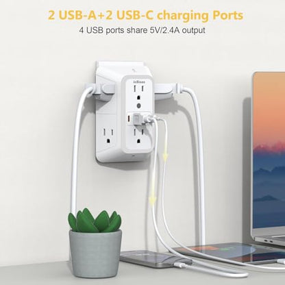 Outlet Extender with Night Light, Multi Plug Outlet Surge Protector,6 Outlet Splitter with 4 USB Outlet (2 USB A,2 USB C) 3 Sided Multi Plug Wall Adapter Power Strip for Home Travel Office 2 Pack - color: White-2Pcs