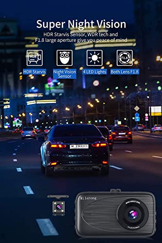 Milerong Dash Cam with 64GB Card, Dash Cam Front and Rear - size: A25-1080P Front+720P Rear with 64GB card