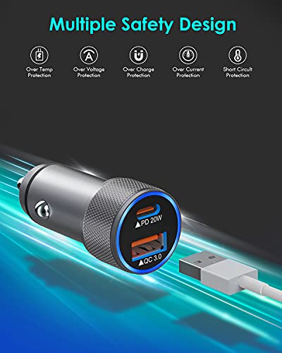 iPhone Car Charger,USB C Fast Car Charger[Apple MFi Certified] Apple Car Charging 38W Dual Port CarCharger Cigarette Lighter Adapter 2x3ft PD&QC 3.0 Lightning Cable for iPhone 14/13/12 Pro/11/Airpods - color: Grey