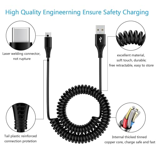 2.5ft Coiled Fast Charging Cable Phone Charger for Samsung Galaxy S26+ S26 - color: black