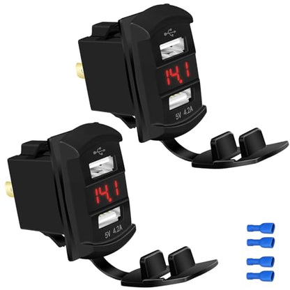 DaierTek USB Rocker Switch Red Led Digital Voltmeter Dual USB Car Charger Adapter Socket Waterproof for Rocker Marine Switch Panel on Boat RV Vehicle - color: red