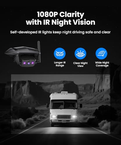 AUTO-VOX RV Backup Camera Wireless Bundle: Rear & Side Cameras with 7.2“HD Split-Screen Monitor and Suction Cup Bracket, Full Rear View Protection, for RV, Camper, Fifth Wheel, Travel Trailer