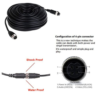 MACHSWON 16" 4 PIN Car Rear Reverse RCA Video Extension Cable Wire for Boat Truck Camera 4 pin 16" Connector 5M Extension Cable Wire for Reversing Camera Copper Universal