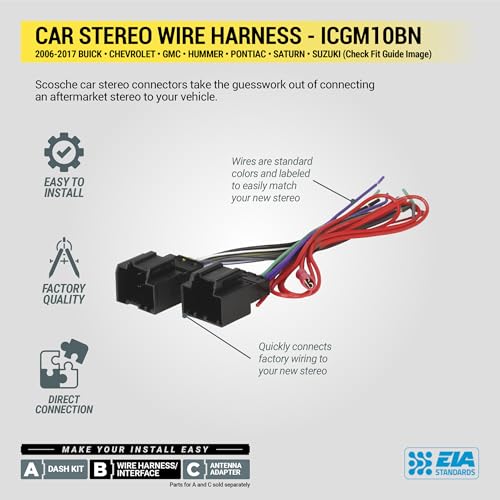 Scosche ICGM10BN Complete Double/Single DIN Stereo Installation Kit for Select Non-Amplified 2006-17 General Motors Vehicles - No Steering Wheel Remote - See Fit Guide in Images to Verify Your Vehicle - style: Class II Complete Kit