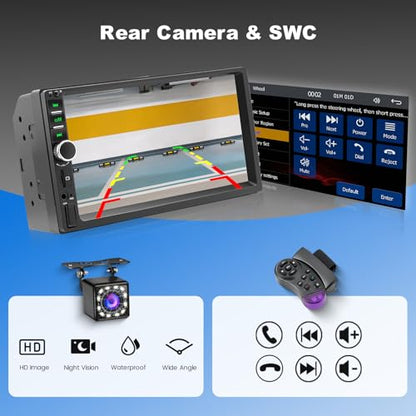 Double Din Car Stereo with Apple CarPlay and Android Auto, 7 Inch HD Touchscreen Car Radio, Bluetooth Car Audio Receivers, Backup Camera, Mirror Link, USB/AUX/TF/FM