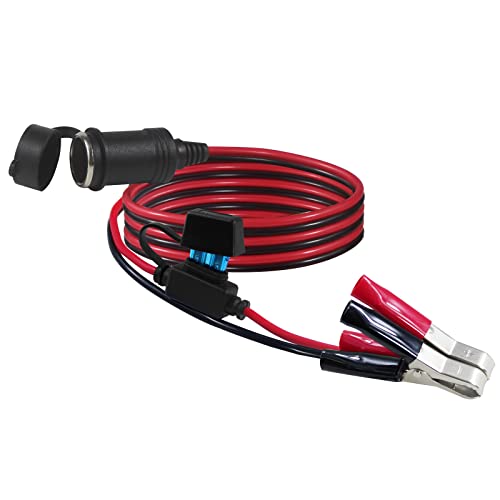 Cigarette Lighter Socket with Battery Alligator Clip - 3FT 12v Car Cigarette Female Socket to Alligator Clamp Battery Charger Extension Cord,Automotive Battery Clip-On Extension Cable with 15A Fuse - size: 3FT