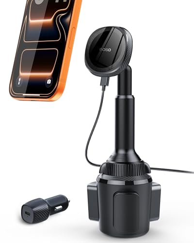 OQTIQ for MagSafe Wireless Car Charger Cup Holder Mount Compatible with iPhone 17/16/15/14/13/12, Magnetic Car Phone Mount 15W Fast Charging Telescopic Arm Heat Dissipation System, with PD 30W Adapter