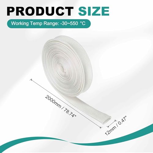 HARFINGTON Braided Sleeving 6.6ft x 1/2" High Temp Fiberglass Braid Cable Sleeve for Automotive Home Office Cables Video Cord Management Cable Protection - size: 6.6ft x 1/2"